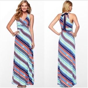 Lilly Pulitzer Amanda Maxi Dress Nautical Overboard Stripe Blue Green Orange